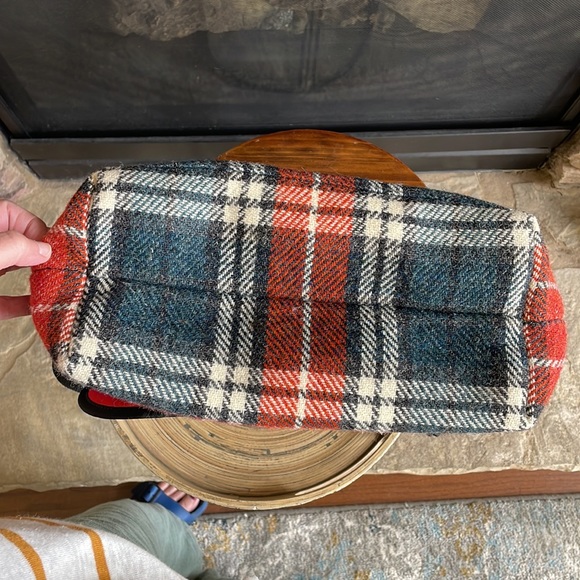 Kate Spade Wool-Plaid bag, navy-orange- cream outside, orange leaf deign inside. - Picture 7 of 13